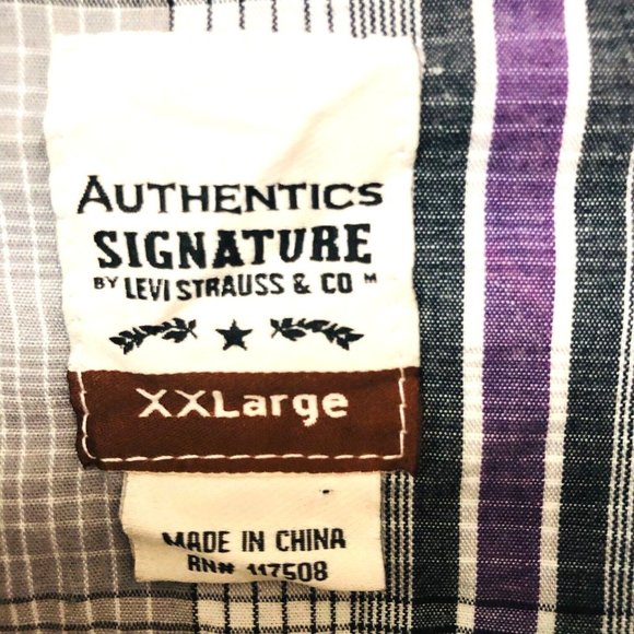 Levi Strauss Western Shirt Men's XXL Purple Plaid Pearl Snaps Dad Grandpa - Picture 6 of 6